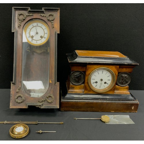 114 - A 19th century French ebonised walnut mantel clock, with classical cartouches, probably Henry Marc o... 