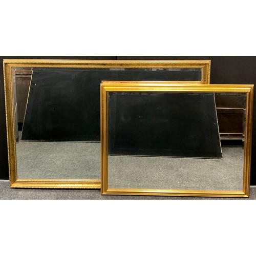 122 - A very large ‘gilt’ frame wall mirror, bevelled glass, 120cm x 180cm;  another, smaller wall mirror,... 