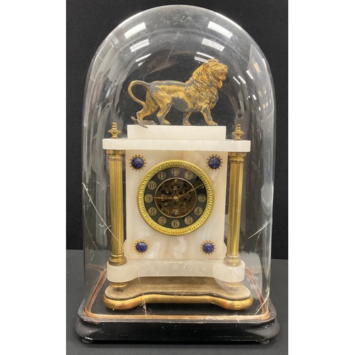 135 - A 19th century French gilt metal mounted alabaster mantel clock, the dial inscribed with Arabic nume... 