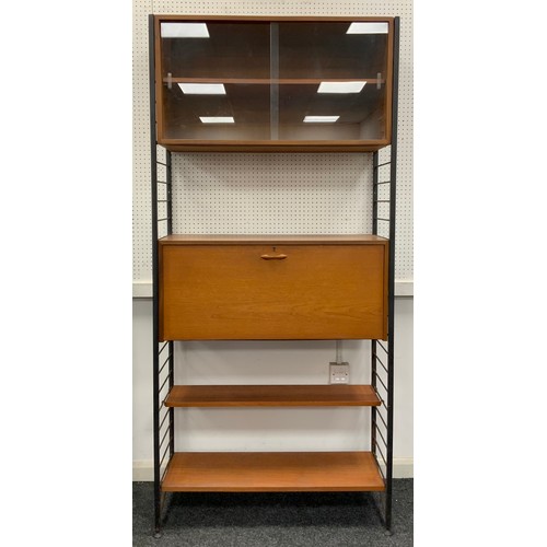 153 - A Ladderax type modular teak and metal shelving unit, comprised of - two metal ‘Ladderax’ side secti... 