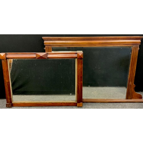 163 - An early Victorian rosewood over-mantel mirror, 69cm high x 97cm wide;  an oak over-mantel mirror, 8... 