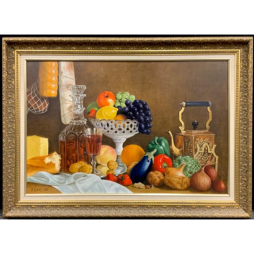 171 - B. Lang, ‘Bacchanalian still life study’, signed, dated 1986 oil on canvas; another (2)