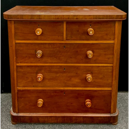 174 - A Victorian mahogany chest of drawers, over-sailing rounded rectangular top, above two short, and th... 