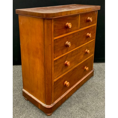 174 - A Victorian mahogany chest of drawers, over-sailing rounded rectangular top, above two short, and th... 