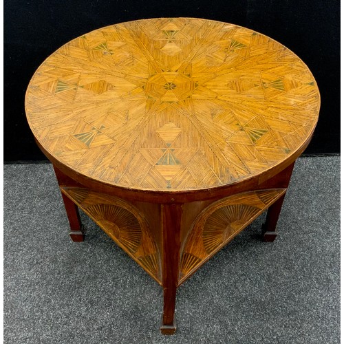 179 - A Tramp Art or Folk Art circular table, decorated with geometric wheeled stick top, inverted under t... 