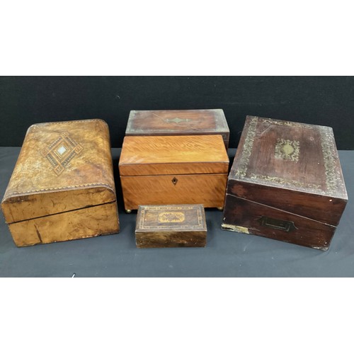 183 - A Victorian walnut maquetry inlaid writing slope, fitted interior;  another brass inlaid ;  George I... 