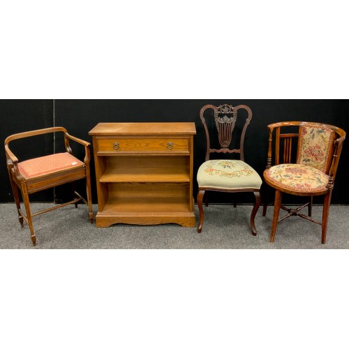 189 - A late Victorian carved back side chair;  Edwardian walnut corner chair;  Edwardian piano seat;  sma... 