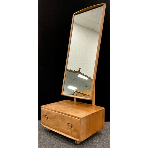 192 - An Ercol light elm Windsor model Cheval mirror, with single drawer base, 152cm high x 66cm wide x 45... 