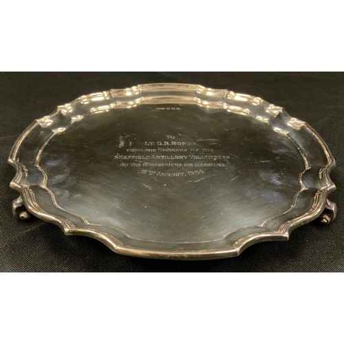 265 - A silver salver, scroll feet, Sheffield, 1963, approx. 36 grams