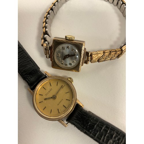 273 - A ladys 9ct gold cased Tissot quartz wristwatch, leather strap, 12.7g gross, another smaller Excalib... 