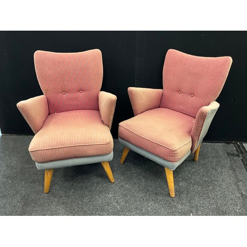 211 - A pair of Howard Keith style mid century design Wing back armchairs, (2).