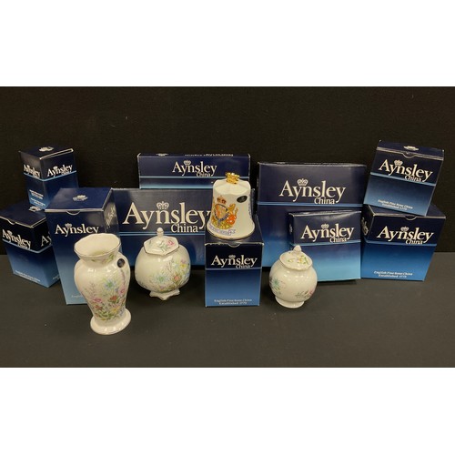 100A - Aynsley Wild Tudor pattern ware, inc. jar and cover, plates, vases, etc mostly boxed.