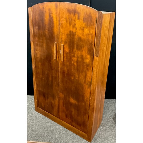 203A - An art deco style oak double wardrobe, 186cm high x 109cm wide x 44.5cm deep.