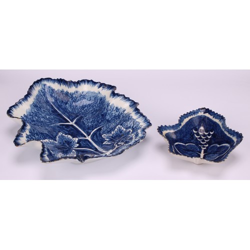 48A - A large Bow leaf shaped dish, painted in dark blue with vine, 19.5cm wide, pseudo-Chinese four-chara... 