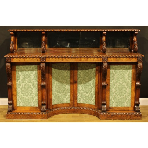 1445A - A Victorian walnut library side cabinet, the superstructure with three mirror plates above a rectang... 