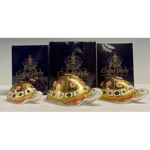 24 - A set of three Royal Crown Derby paperweights, Yorkshire Rose Tortoise Family, Mother and Father Tor... 