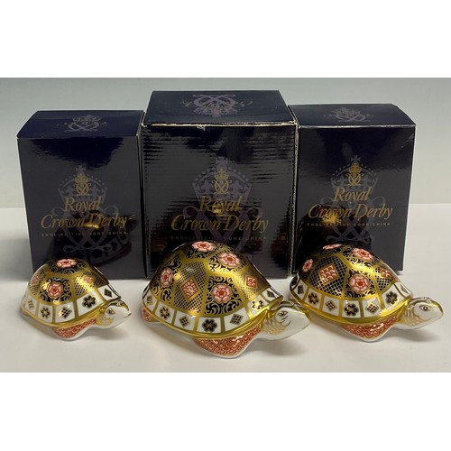 24 - A set of three Royal Crown Derby paperweights, Yorkshire Rose Tortoise Family, Mother and Father Tor... 