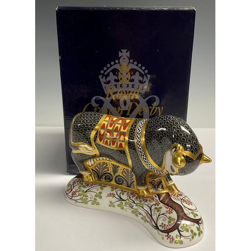 32 - A Royal Crown Derby paperweight, Grecian Bull, specially commissioned by Connaught House, number 178... 