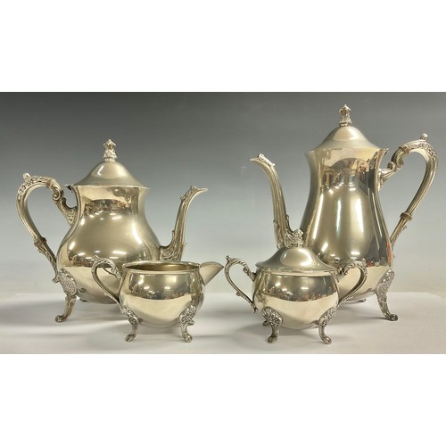 51 - A George III style silver plated tea service, comprising teapot, coffee pot, sucrier, and cream jug,... 