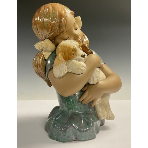 70 - A large Lladro figure group, Gabriela, young girl with sleepy puppy in her arms, glazed in muted ton... 