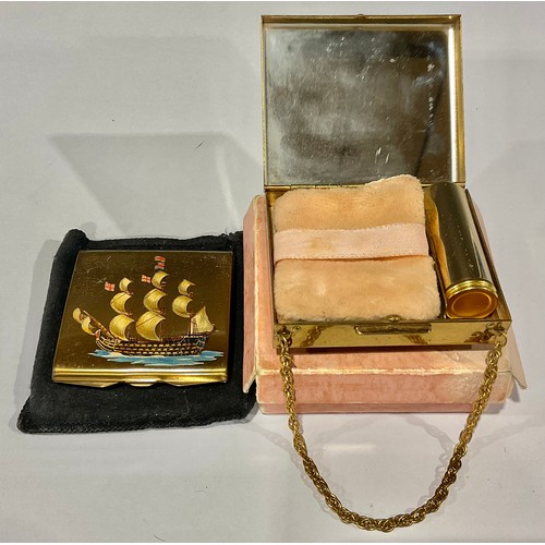 195 - A ladies vanity case; a Galleon compact