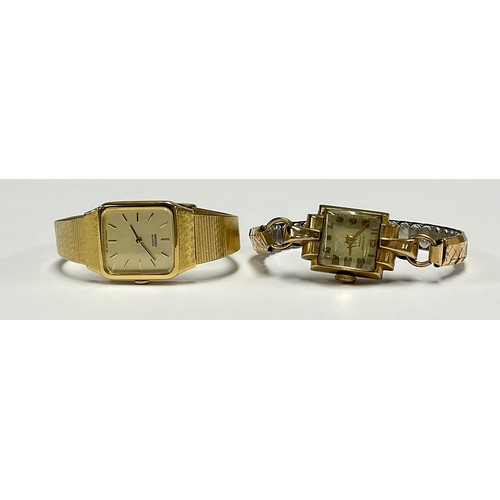 187 - A lady's 9ct gold watch, JW Benson, later base metal strap; a lady's Seiko wristwatch (2)