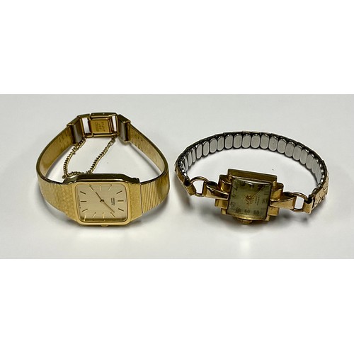 187 - A lady's 9ct gold watch, JW Benson, later base metal strap; a lady's Seiko wristwatch (2)