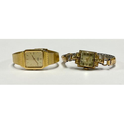 187 - A lady's 9ct gold watch, JW Benson, later base metal strap; a lady's Seiko wristwatch (2)