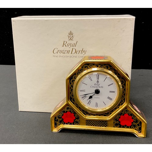 9 - Royal Crown Derby 1128 pattern mantel clock, boxed.