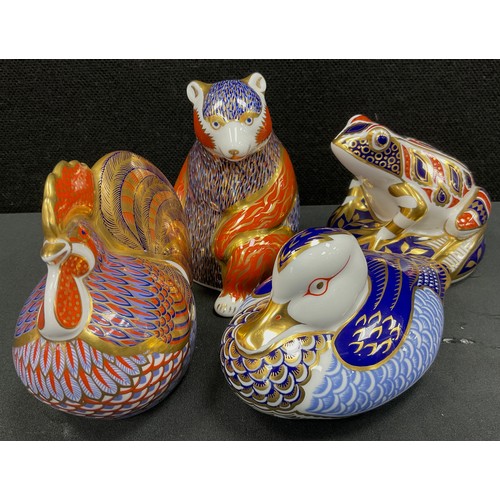 10 - Royal Crown Derby paperweights including; Chicken, gold stopper, Honey Bear, gold stopper, Duck, gol... 