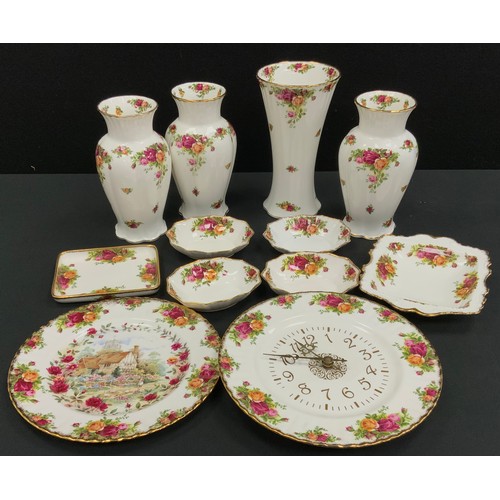 21 - Royal Albert ‘Old Country roses’ ware including; vases, dishes, plate, clock; etc