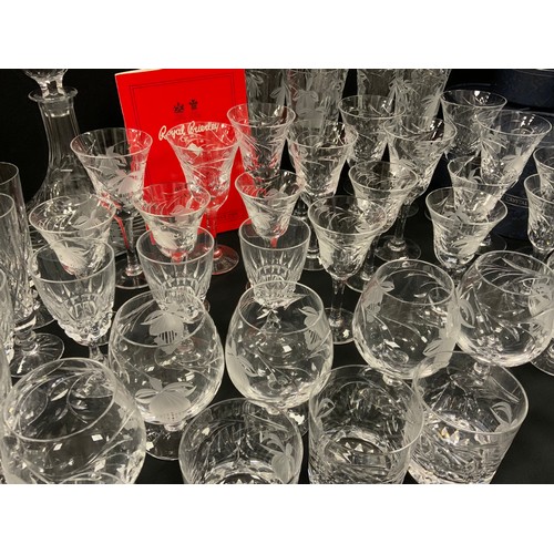 43 - Glass - Royal Brierley ‘Fuchsia’ glass ware including; a set of six champagne flutes, a set of eight... 