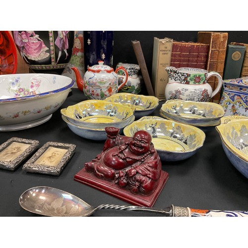 51 - Boxes and objects including; Poole ‘Delphis’ pattern circular dish, 27cm dia,  K&G Luneville Bleu de... 