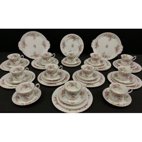 61 - A Royal Albert Moss Rose pattern tea set, for twelve - including cups, saucers, side plates etc