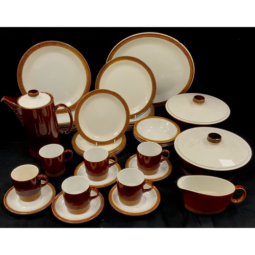 40 - Poole retro ‘Chestnut’ pattern table service comprised; a coffee, five coffee cups and saucers, six ... 