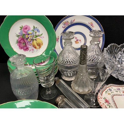 57 - Ceramics and Glass - 19th century tea ware and later; Victorian cut glass decanters, silver topped h... 