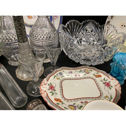 57 - Ceramics and Glass - 19th century tea ware and later; Victorian cut glass decanters, silver topped h... 