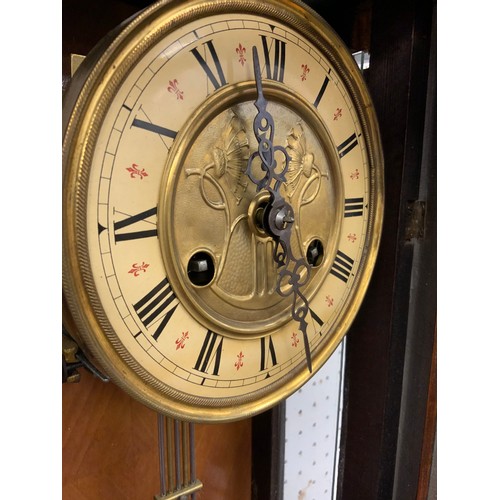 78 - A late 19th century walnut and ebonised Vienna wall clock, eight day movement, 72cm high