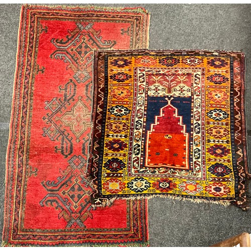 99 - A Turkish Ushak type hand-knotted woollen rug / carpet, 181cm x 93cm;  and a Lori-Bakhtiari type woo... 