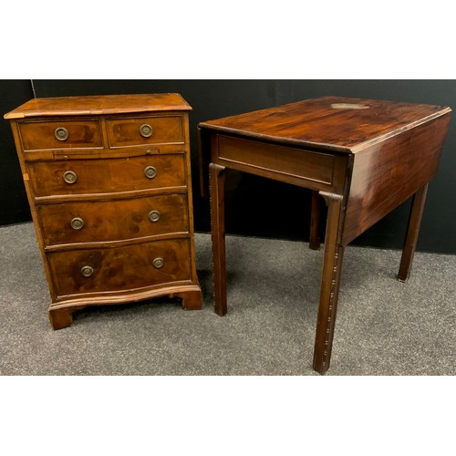 124 - A George III revival yew wood serpentine fronted small chest of drawers / side cabinet, 76.5cm high ... 