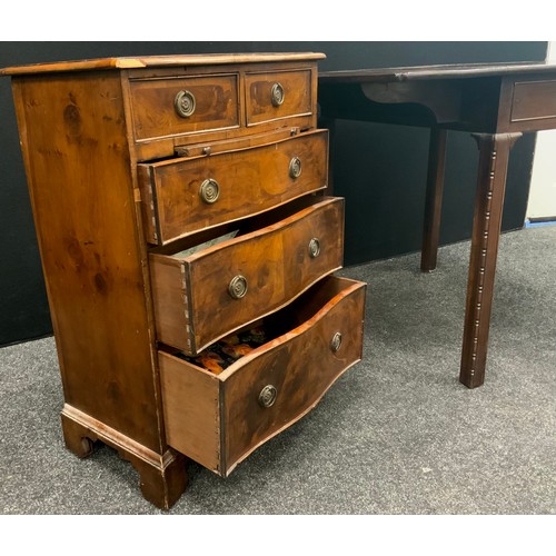 124 - A George III revival yew wood serpentine fronted small chest of drawers / side cabinet, 76.5cm high ... 