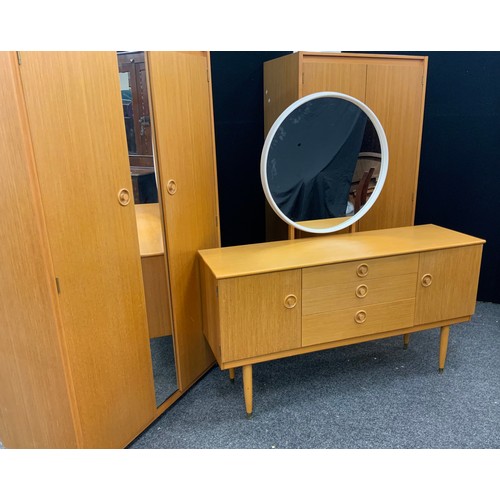 133 - A Vintage Schreiber bedroom suite - comprised of Dressing table, with circular mirrored top, 147cm h... 