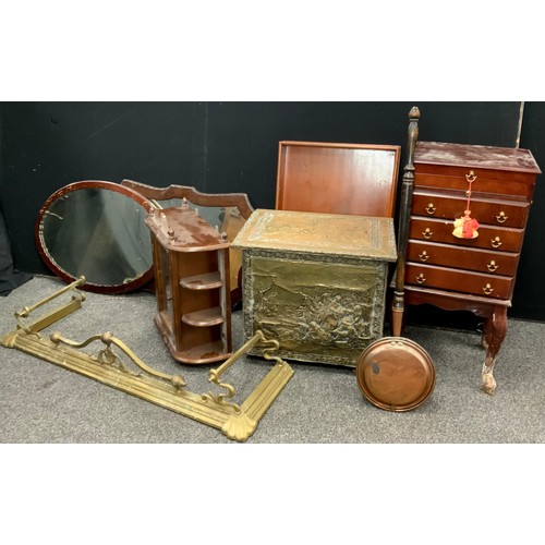 140 - A George III style reproduction mahogany side cabinet;  19th century mahogany Butler’s tray;  planis... 