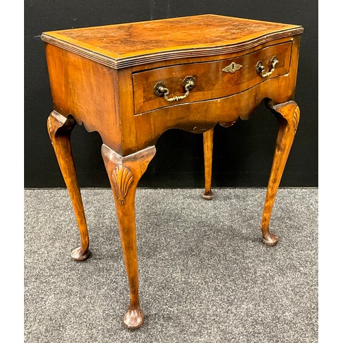 164 - A George III revival walnut and burr-walnut lowboy, mahogany cross-banded top, serpentine shaped fro... 