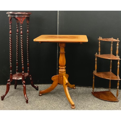 184 - A 19th century mahogany tilt-top tripod table, rectangular top, turned pedestal, 72cm high x 57.5cm ... 