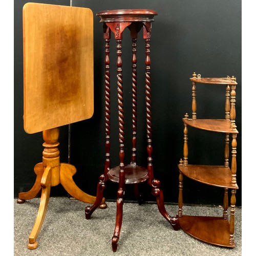 184 - A 19th century mahogany tilt-top tripod table, rectangular top, turned pedestal, 72cm high x 57.5cm ... 