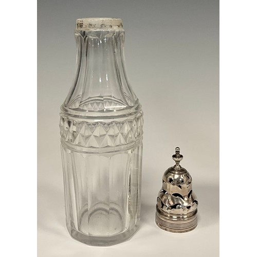 188 - A George IV silver five bottle cruet stand, boat shaped stand, central carrying handle, with five cu... 