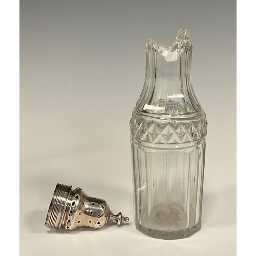 188 - A George IV silver five bottle cruet stand, boat shaped stand, central carrying handle, with five cu... 