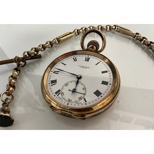 208 - A J W Benson rolled gold cased open face pocket watch, white enamel dial, bold Roman numerals, stem ... 