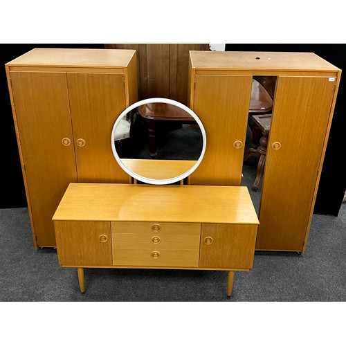 133 - A Vintage Schreiber bedroom suite - comprised of Dressing table, with circular mirrored top, 147cm h... 